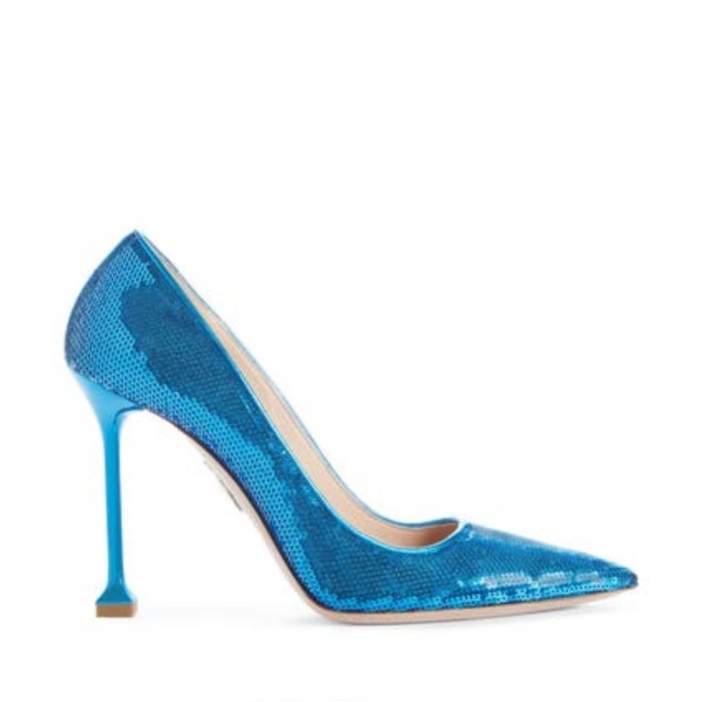 Miu Miu Metallic Blue Sequin Pointed Toe Stiletto Pumps